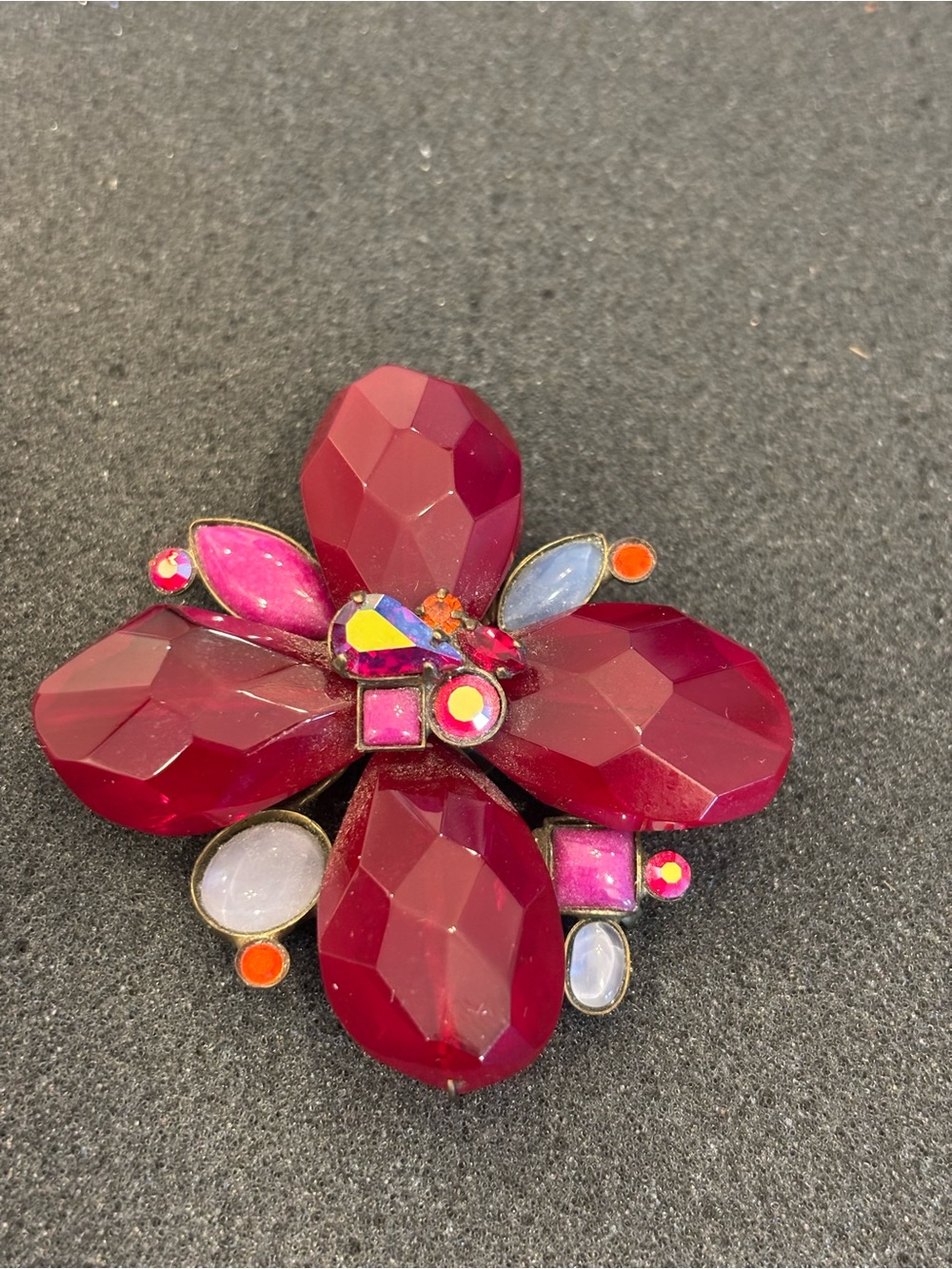 Sorrelli Deep Red Floral Faceted Crystal Brooch with Multicolor Accents